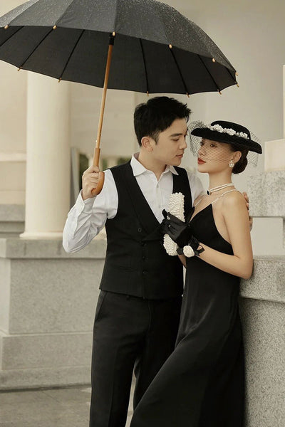 Vestido de Noche Negro Estilo Audrey Hepburn con Guantes Mariposa Retro - Image 9