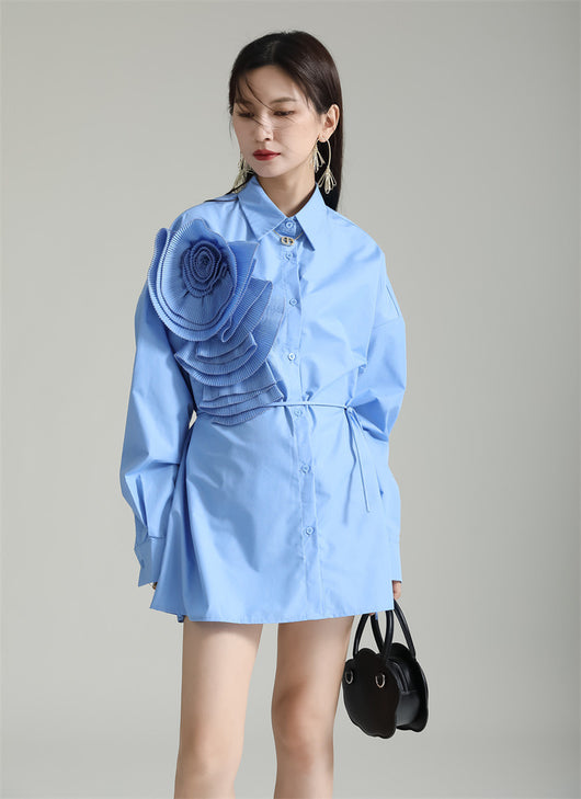 Blusa Larga con Falda Integrada - Diseño Floral 3D con Pliegues - Image 14