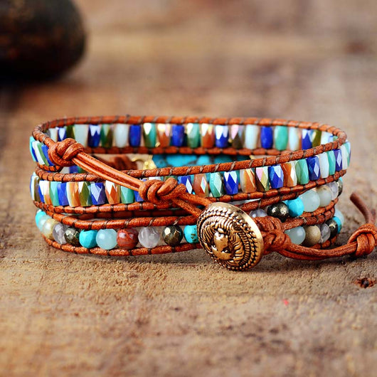 Pulsera Étnica de Turquesa Natural Trenzada a Mano con Cristales - Image 10