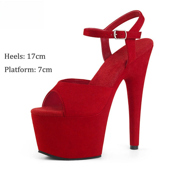 Sandália de Salto Alto 17cm Efeito Camurça Modelo Passarela