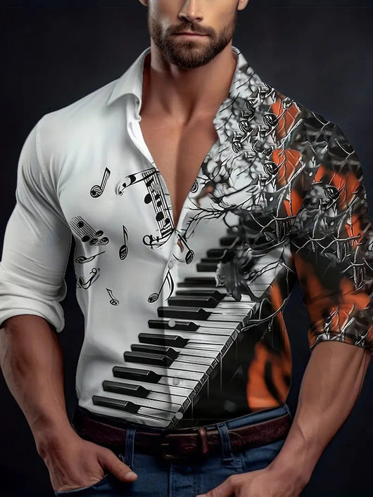 Camisa Manga Larga Slim Fit Impresa en 3D para Hombre - Image 13
