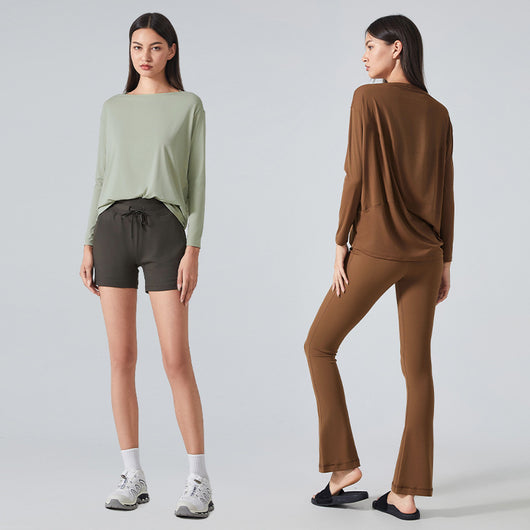 Blusa Deportiva Suelta de Manga Larga Efecto Segunda Piel