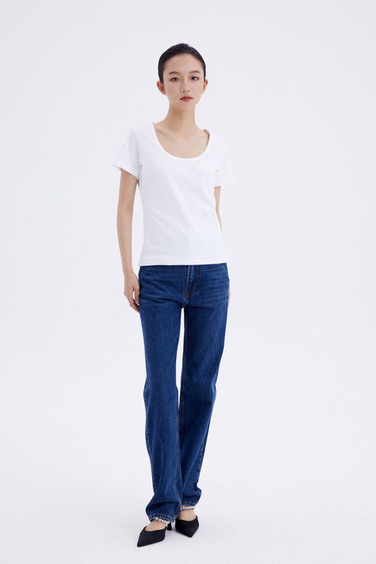 Jeans Rectos Azul Oscuro para Mujer - Estilo Simple y Versátil - Image 15