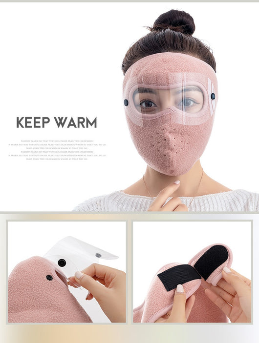 Black fleece winter cycling mask with clear windproof goggles, covering face, neck, and ears for cold protection. - Image 14
