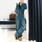 Jumpsuit Retro de Algodón Lavado Cintura Alta Pierna Recta