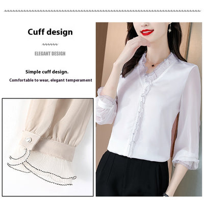 Blusa Elegante de Chifón Liso con Manga Larga para Mujer - Image 12
