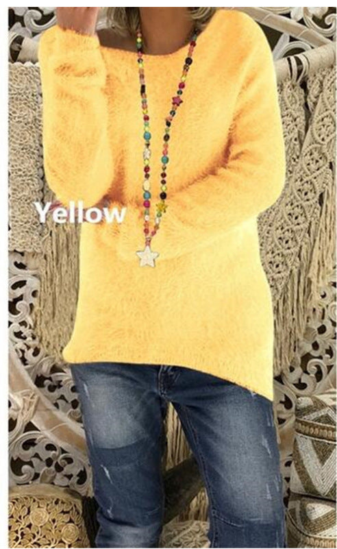 Suéter Holgado de Manga Larga Liso para Mujer - Otoño e Invierno - Image 24