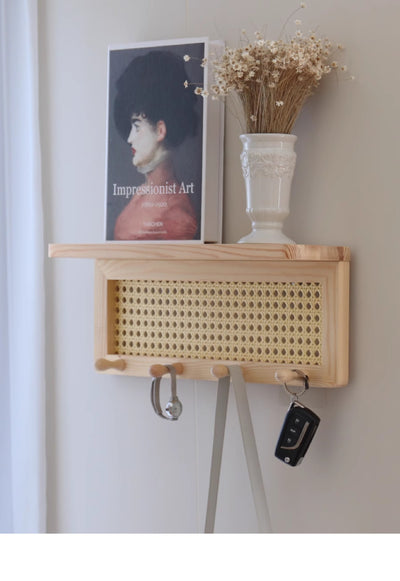 Estante de Almacenamiento de Pared en Madera Maciza y Ratán - Image 12