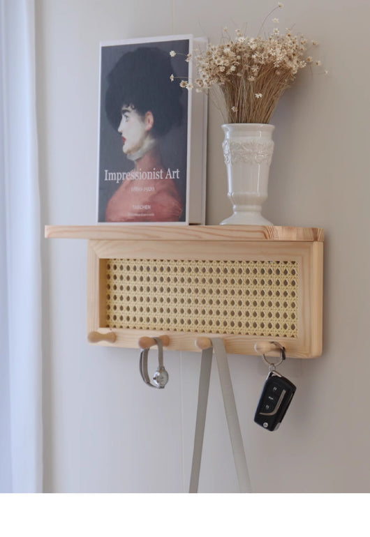 Estante de Almacenamiento de Pared en Madera Maciza y Ratán - Image 12