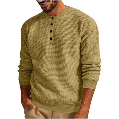 Camiseta Henley Suelta de Algodón Texturizado Manga Larga - Image 19