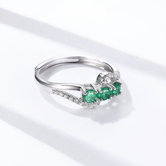 Anillo de Esmeralda Natural Lujo Plata S925 Ajustable