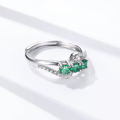 Anillo de Esmeralda Natural Lujo Plata S925 Ajustable