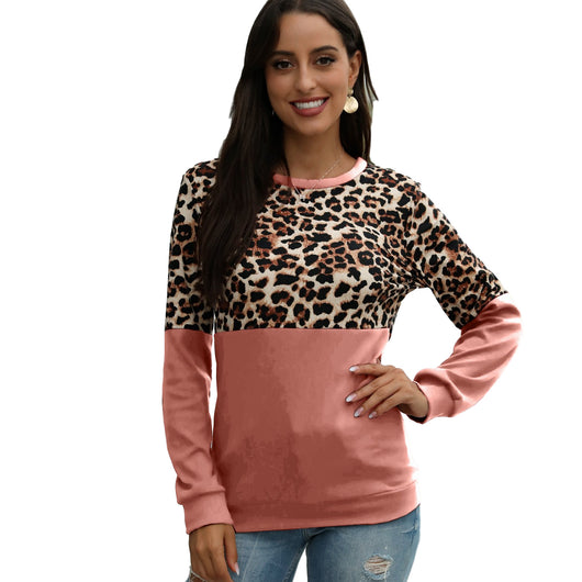 Camiseta Manga Larga Estampado Leopardo con Costura Decorativa para Mujer - Image 4