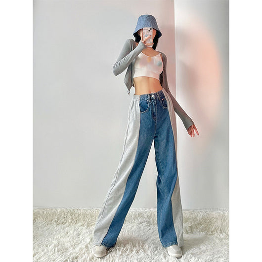 Pantalón Vaquero Talle Alto Pierna Ancha con Costuras Contrastantes para Mujer - Image 10