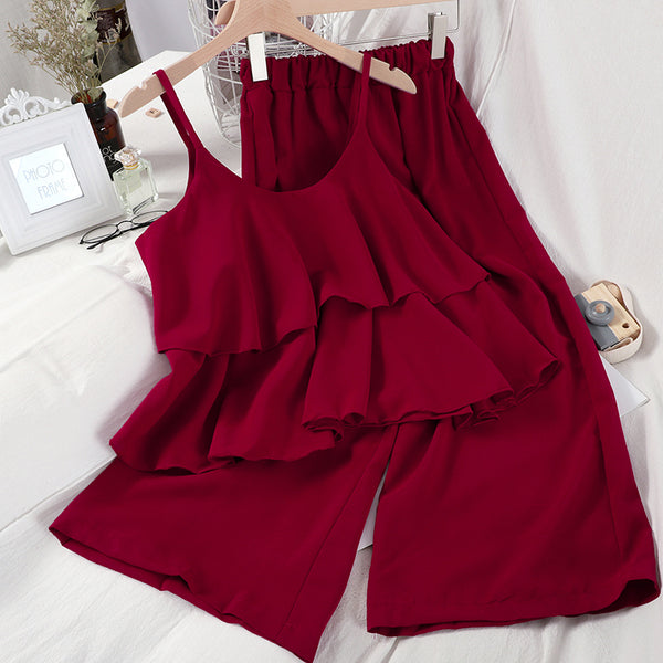 Pantalones Anchos de Nueve Puntos para Mujer - Conjunto de Dos Piezas - Image 3