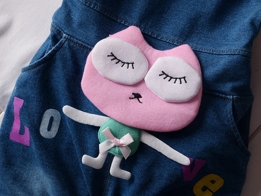Conjunto de dos piezas: Suéter de algodón coreano con peto denim para niña - Image 7