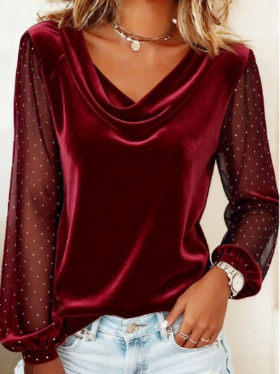 Blusa Terciopelo Manga Larga Cuello V Mujer - Diseño Malla Diamante Elegante Rojo Navidad - Image 4