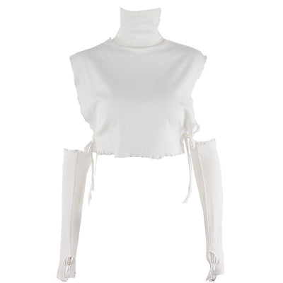 Conjunto de Blusa de Cuello Alto con Mangas Huecas y Detalle Lateral para Mujer - Image 2