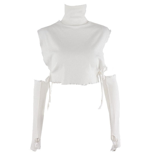Conjunto de Blusa de Cuello Alto con Mangas Huecas y Detalle Lateral para Mujer - Image 2