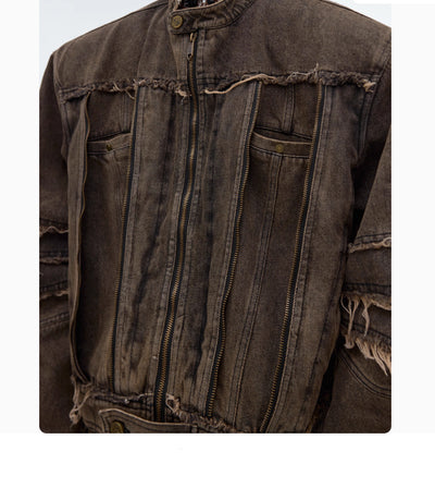 Chaqueta Denim Vintage con Hombros Acolchados y Efecto Desgastado - Image 4