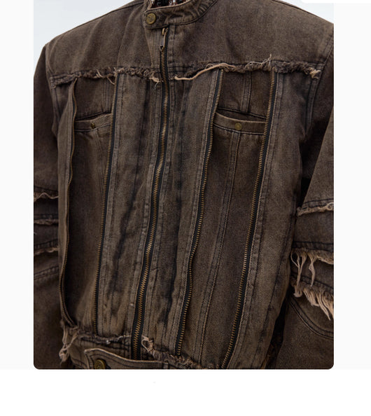 Chaqueta Denim Vintage con Hombros Acolchados y Efecto Desgastado - Image 4