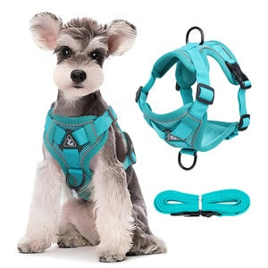 Orange and gray pet harness made of Oxford cloth with reflective trim, a top handle, and adjustable straps. - Image 17