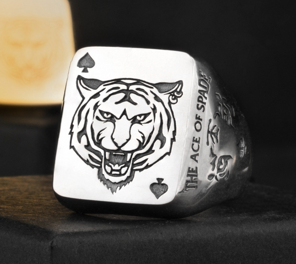 Anillo de Plata Tigre del Zodiaco Chino - Diseño Trendy