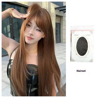 Peluca Larga Castaño Cálido Cabello Liso Efecto Rejuvenecedor - Image 4