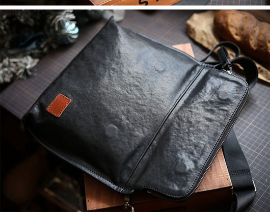 Bolsa de Cuero para Hombre Bandolera Un Hombro Piel Vacuna Suave - Image 10