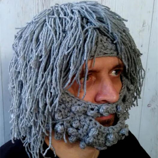 Gorro Tejido Divertido con Barba y Peluca Integrada