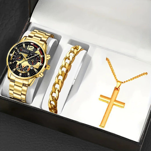 Set Completo: Pulsera, Collar con Cruz y Reloj para Hombre - Image 7
