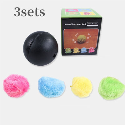 Four colorful plush electric rolling pet toy balls in pink, yellow, green, and blue, with a kitten playing with one. - Image 13