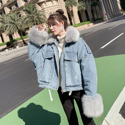 Chaqueta Denim Dos Piezas con Cuello de Conejo Desmontable - Image 6