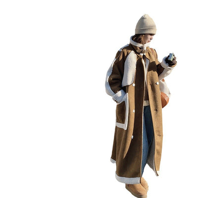 Abrigo Patchwork Khaki Retro con Bolsillos y Doble Botonadura para Mujer - Image 5