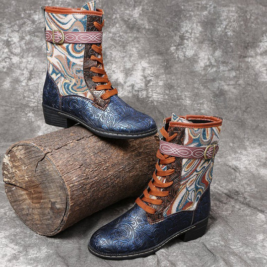 Botas Martin de Tacón Cuadrado con Bordado Étnico Retro - Image 12