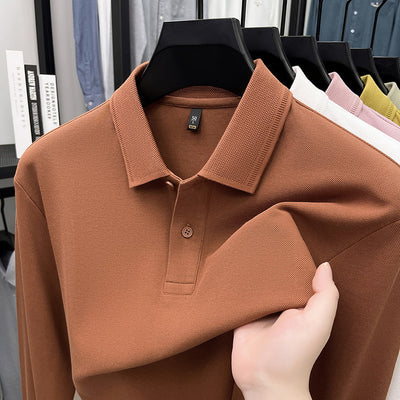 Polo de Algodón Mercerizado Manga Larga para Hombre - Ropa Casual Primavera Otoño - Image 8