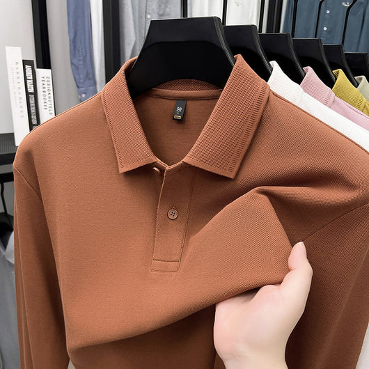 Polo de Algodón Mercerizado Manga Larga para Hombre - Ropa Casual Primavera Otoño - Image 8