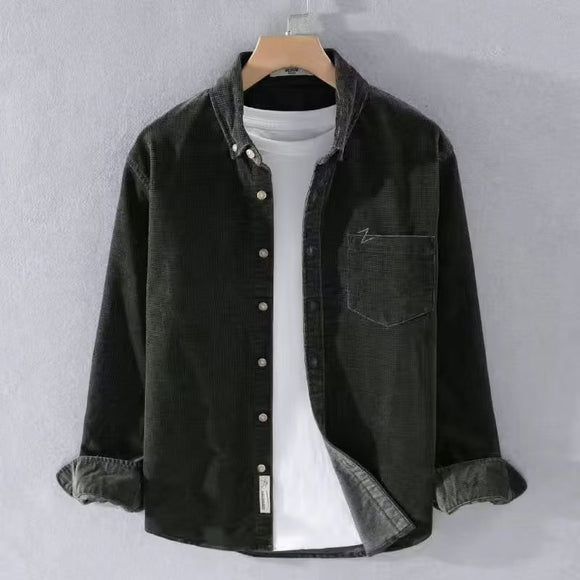 Camisa Suelta de Pana Retro Americana para Hombre