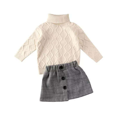 Conjunto Elegante: Suéter Cuello Alto + Falda Escocesa - Image 13