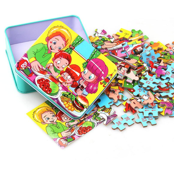Set de 80 Juguetes Educativos de Madera con Puzzles de Animales