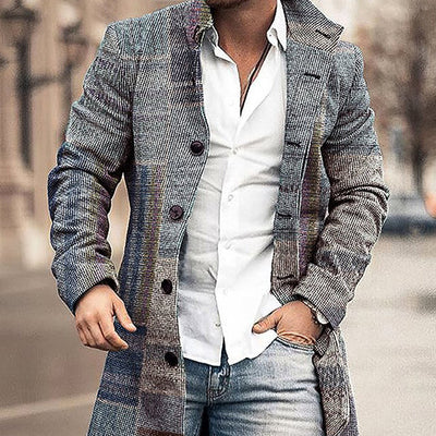Abrigo Casual de Lana para Hombre con Cuello Alto - Corte Medio Largo