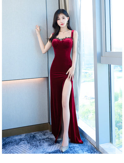 Vestido de Noche Envolvente con Encaje Terciopelo - Image 12
