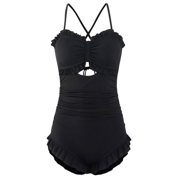 Traje de Baño Enterizo Negro Cintura Alta con Moño - Image 5