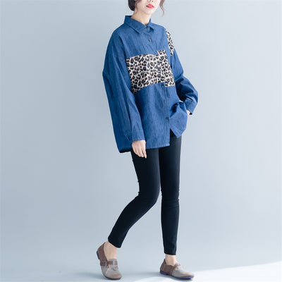Camisa Vaquera Estampado Leopardo Manga Larga Suelta Tallas Grandes Mujer - Image 6