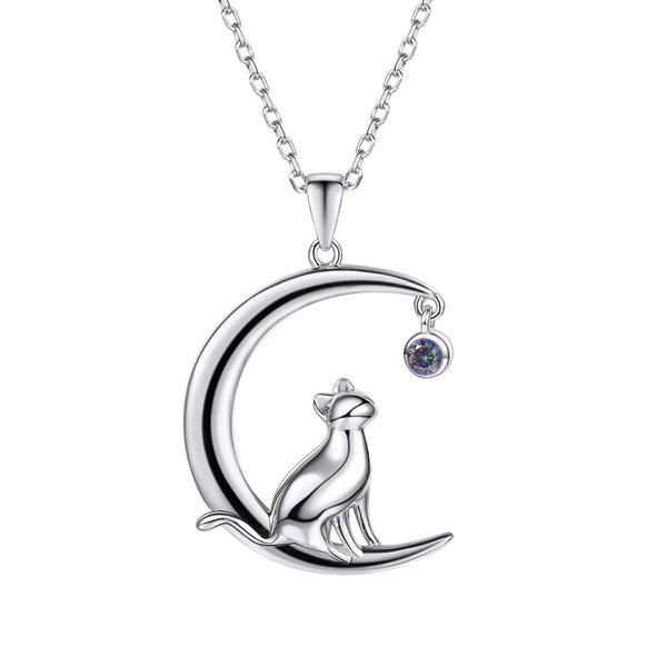 Collar de Plata 925 Gato Luna con Topacio - Cadena Clavícula Minimalista Coreana - Image 10