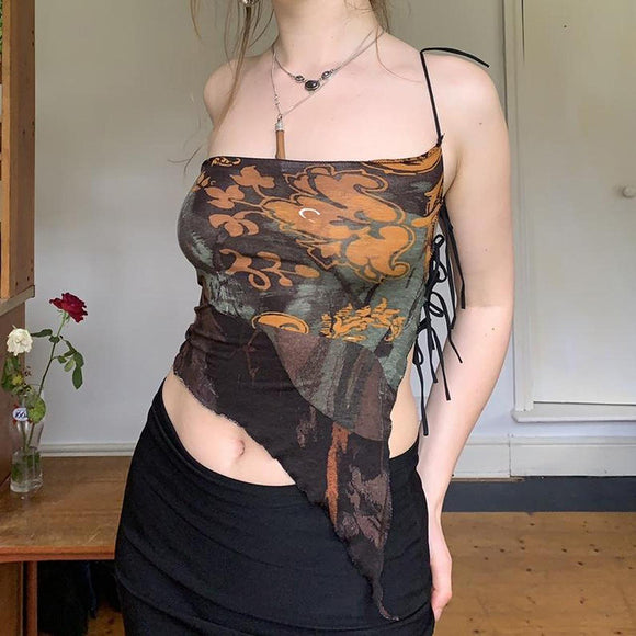 Top Asimétrico Sexy con Tirantes Ajustables y Espalda Descubierta