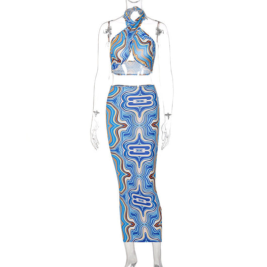 Conjunto Falda Slim Estampada con Halter y Tirantes Ajustables - Image 4
