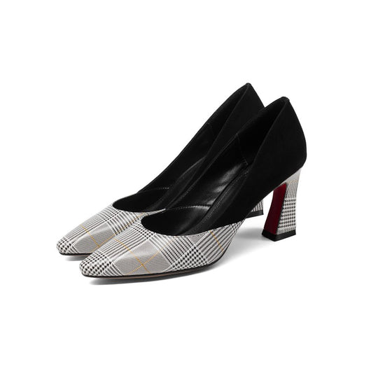 Zapatos de Tacón Grueso a Cuadros para Mujer - Diseño Versátil y Cómodo - Image 7