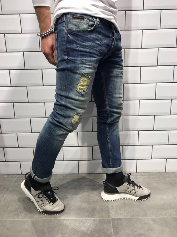 Jeans Ajustados con Rotos en Tobillo - Estilo Europeo Moderno