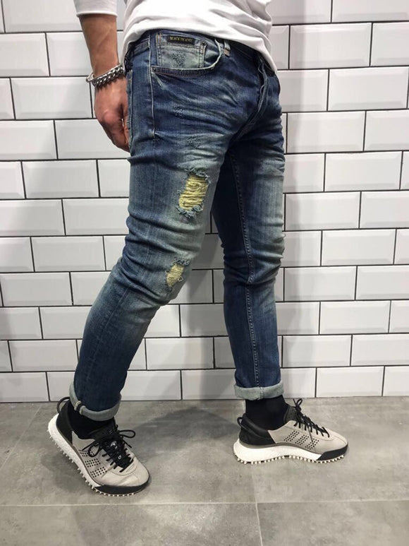 Jeans Ajustados con Rotos en Tobillo - Estilo Europeo Moderno